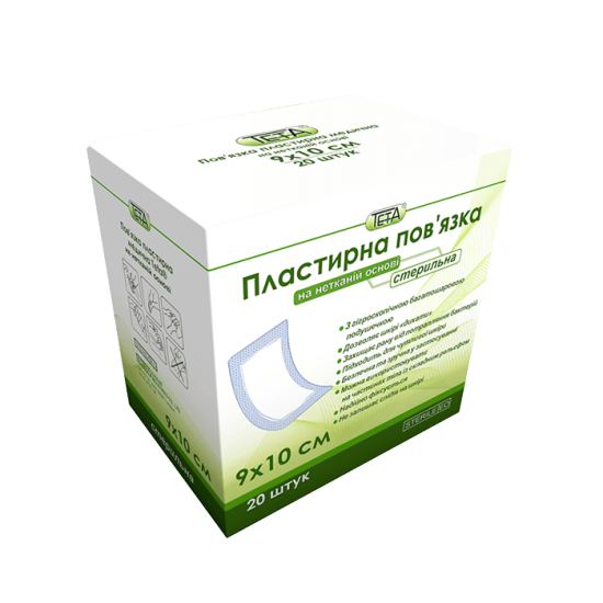 Пов'язка пластирна медична Teta, стерильна, нетканна, 9х10 см